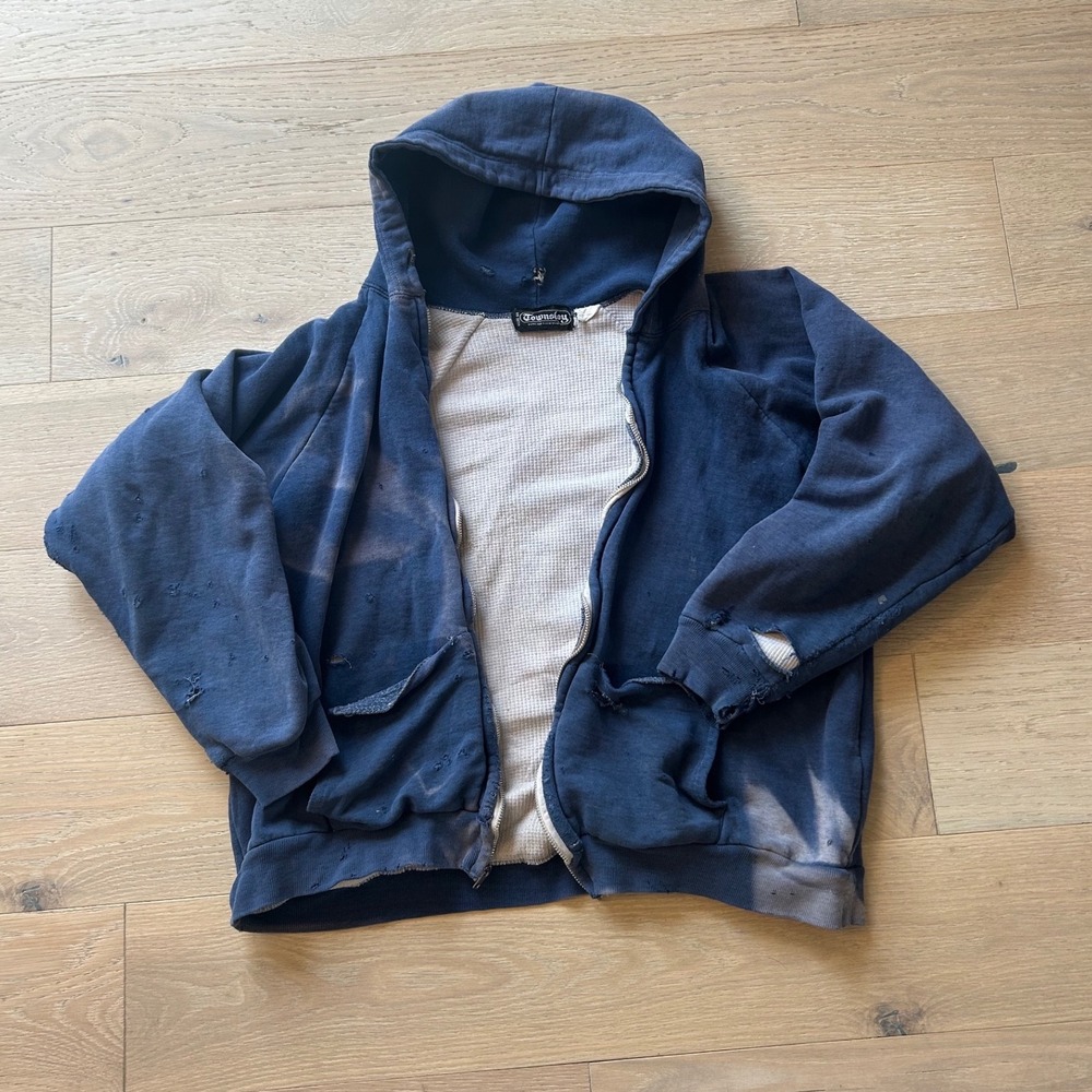 Vintage 1960's Navy Blue Thermal Zip Up Hoodie Sun Fa… - Gem